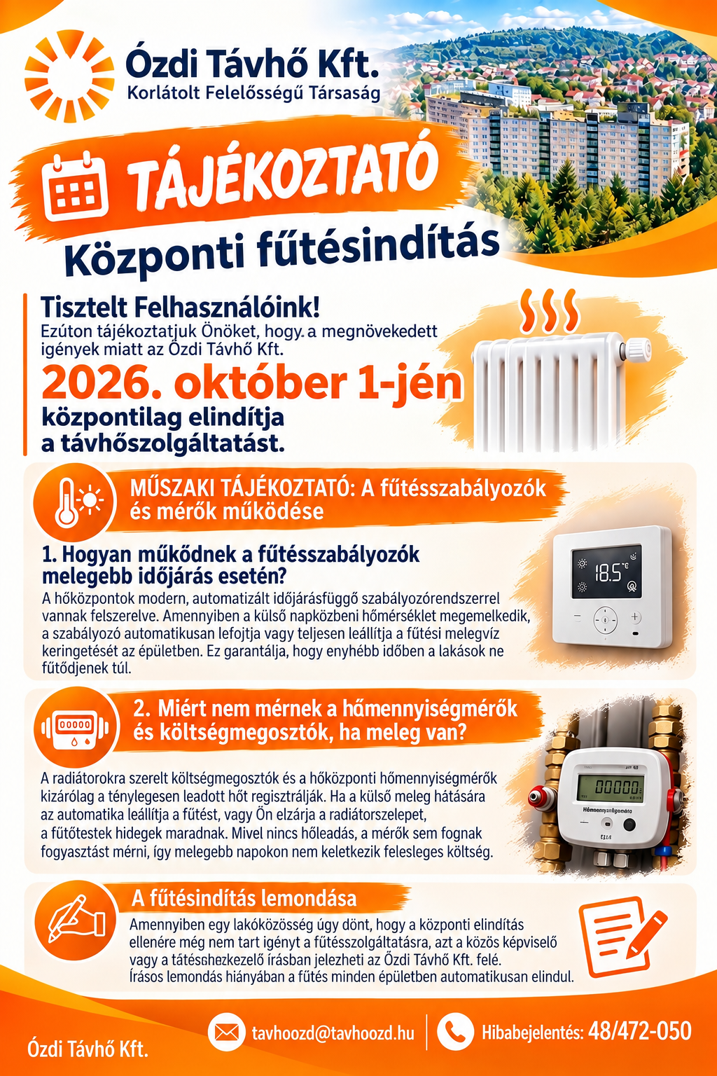 LAKOSSÁGI TÁJÉKOZTATÓ – Központi fűtésindítás miatt