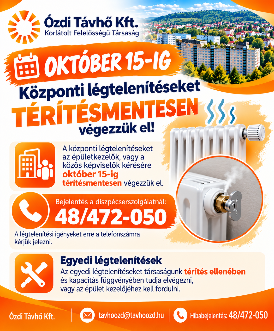 Tájékoztatás a fűtési rendszer légtelenítéséről